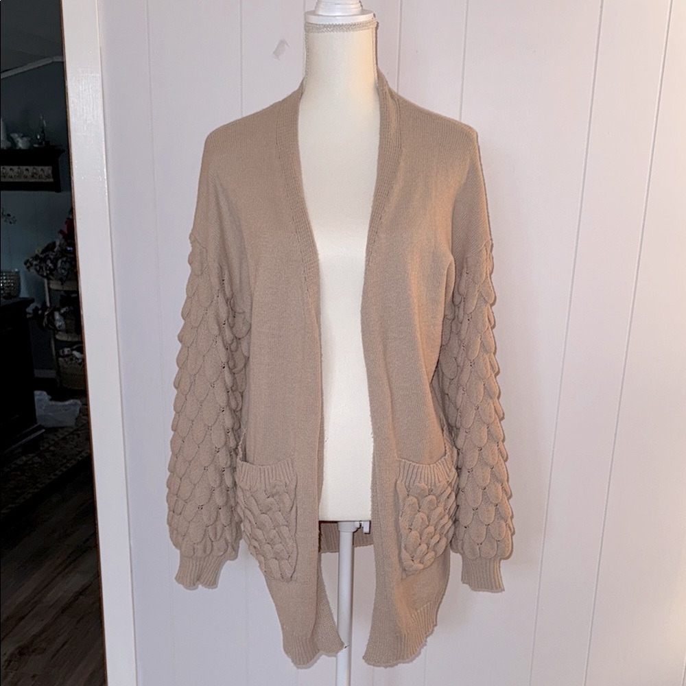 Pretty Garden Chic Textured Knit Open-Front Cardigan with Detailed Sleeves Sz XL